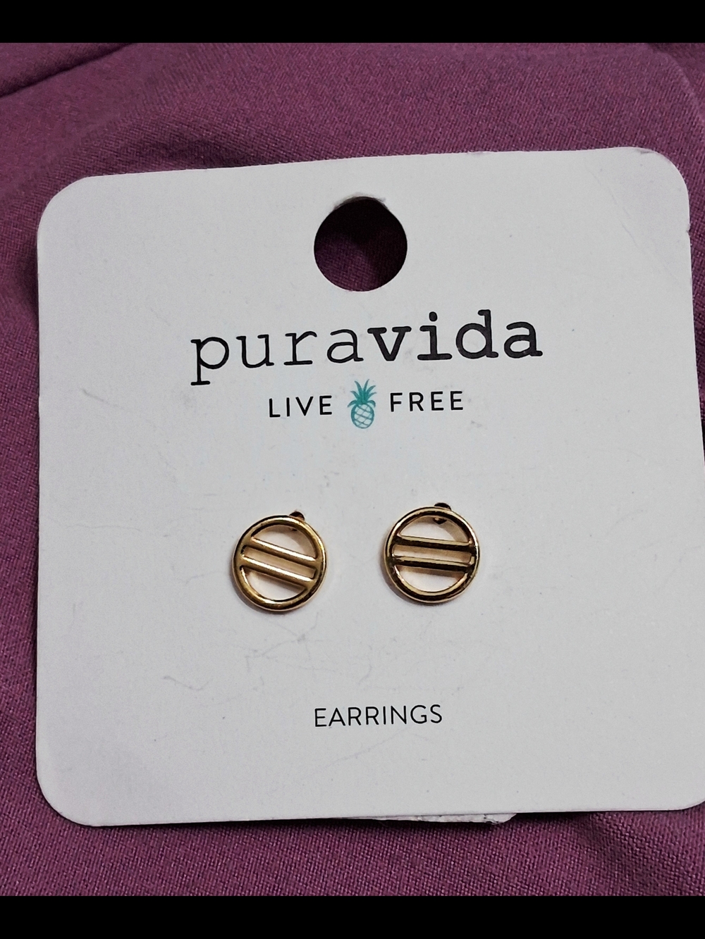Pura Vida Gold Circle Double-Bar Stud Earrings